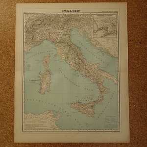 イタリアの古い地図 大きな美しいオリジナル 1860 年代のビンテージ アンティーク ポスター - イタリア イタリア ローマ ローマ ヴェネツィア ナポリ ナポリ - 19x24"