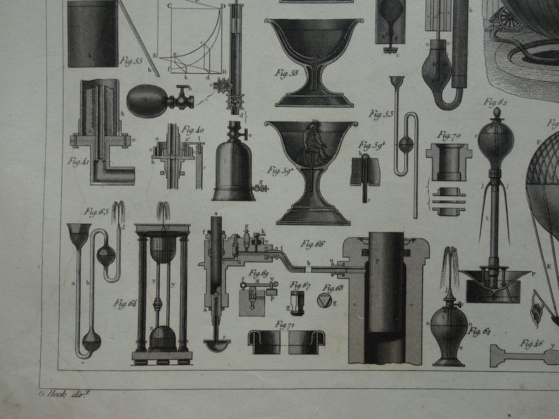 HIDROSTÁTICA, lámina científica antigua de 1849, póster original de tecnología antigua con imágenes de instrumentos científicos sobre física, gases y líquidos. imagen 7