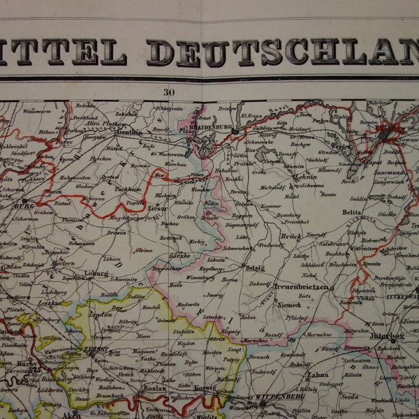Old map of GERMANY 1874 original antique poster of Magdeburg Leipzig Dresden Weimar Gotha Erfurt Chemnitz vintage maps 19x24" big large