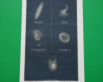 Small old astronomy print about nebulae and star clusters from 1905 original antique illustration stars vintage prints