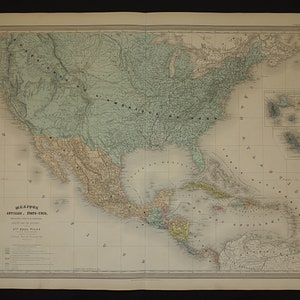 USA antike Landkarte USA LARGE Wunderschönes originales 1880 originales altes Plakat der USA Mexiko Karibik Vintage Karten USA 24x32"