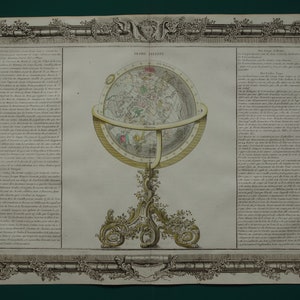 Meer dan 260 jaar oude astronomieafdruk van de hemelglobe 1761 grote originele antieke astronomische gravure vintage illustratie sterrenbeelden