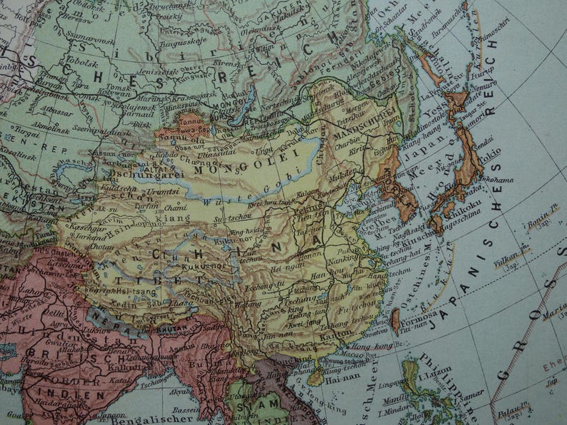 ASIA Old Map of Asia 1926 Original Vintage Maps Political and Physical ...