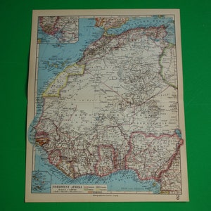Mapa antiguo de África occidental, impresión/póster original de 1928, Gran Magreb, Sahara, Senegal, Nigeria, mapas coloniales antiguos, 24 x 31 cm, 9 x 12 pulgadas