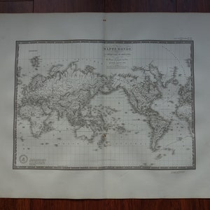 WELTKARTE LARGE 1830 Original, antiker Druck der Welt in Mercator Weltkarte große alte Vintage Landkarten Poster 52 x 66 cm