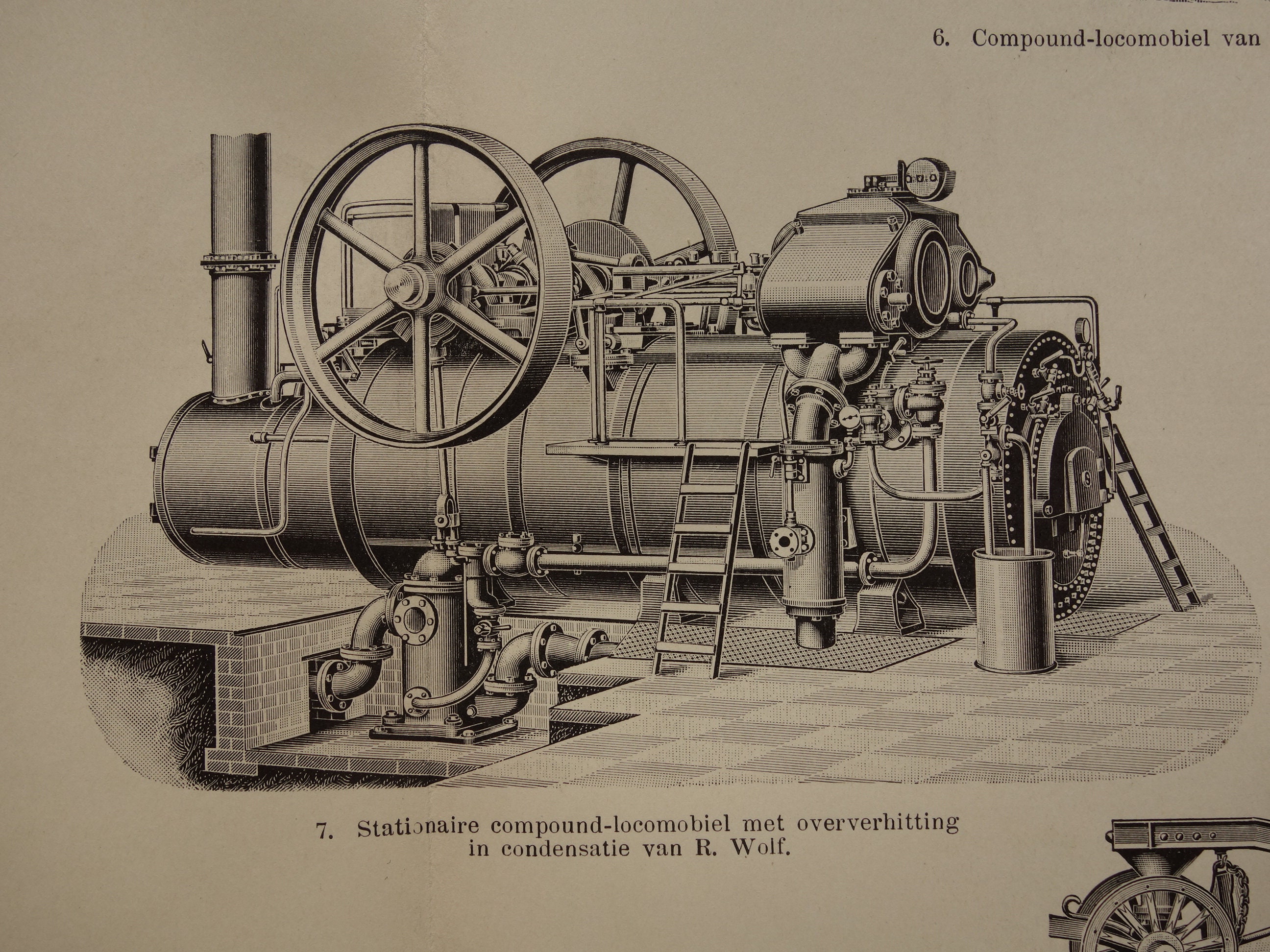 PORTABLE ENGINE Print Original 1909 Antique Dutch Set of Two 2 Prints ...