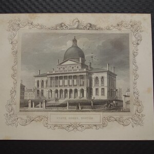 Vista della State House di Boston, 1851, antica incisione, Massachusetts State House, immagine, illustrazione, aspetto antico, stampa storica degli Stati Uniti