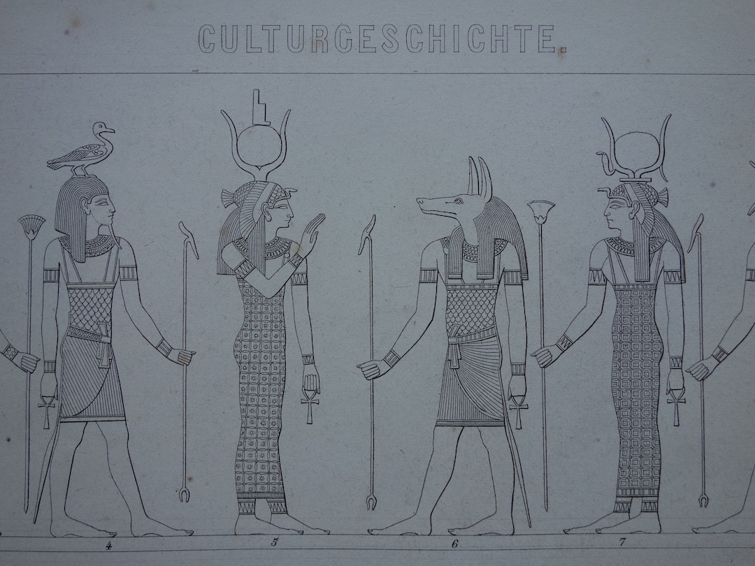 Egyptian Gods Old Print 1870 Original Antique Illustration Ancient ...