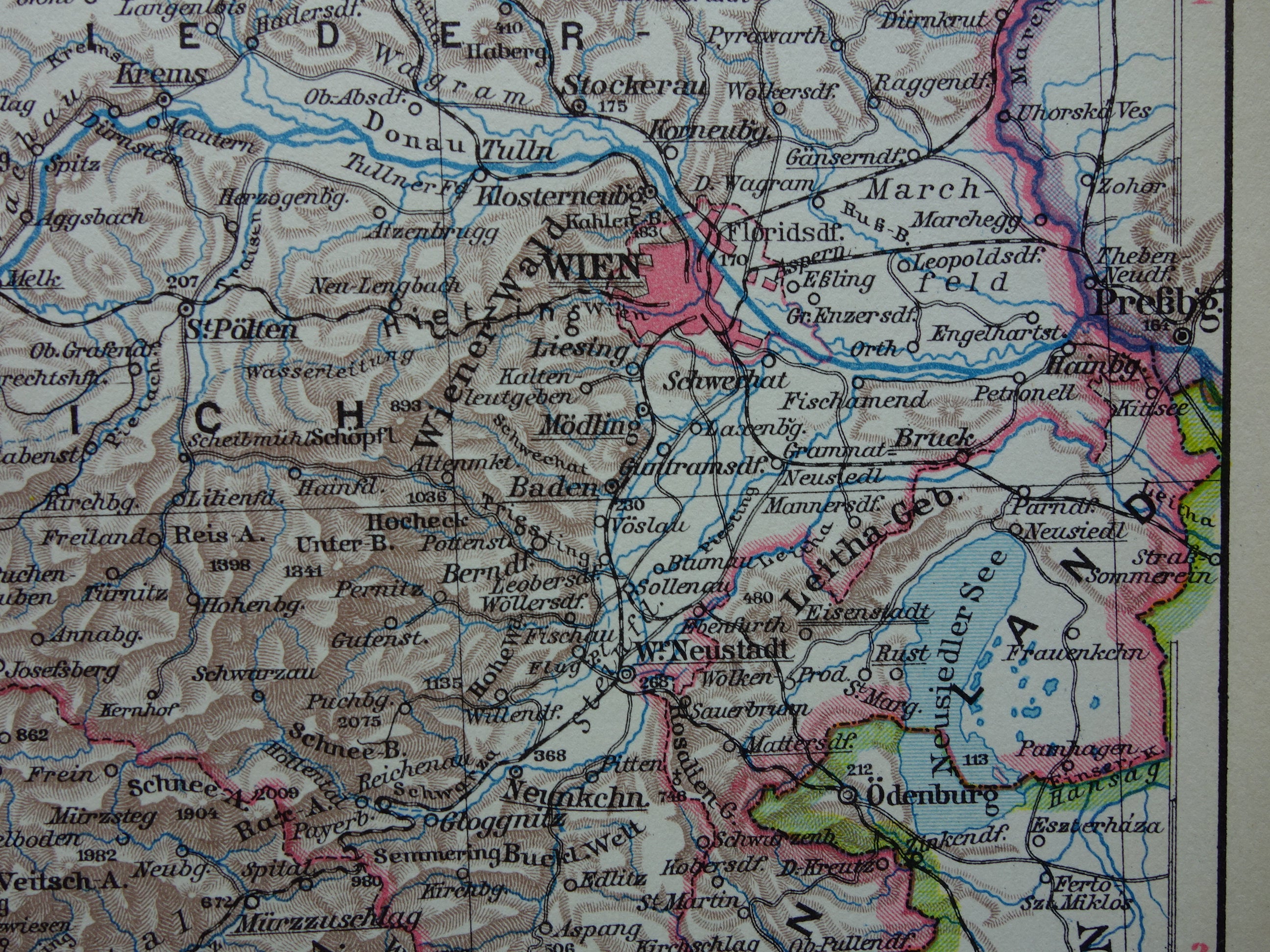 オーストリア 1928年のオーストリアの古地図。グラーツ、リンツ