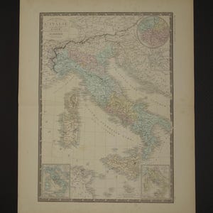 Gran mapa antiguo de la antigua Italia, hermosa impresión original coloreada a mano de 1875 Sicilia Roma - antiguo póster vintage Imperio romano mapas grandes de 19x24"