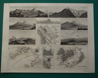 CARTOGRAPHY GEOLOGY print of Volcanoes Mountains 170+ years old natural science print about volcano mountain - antique prints to frame