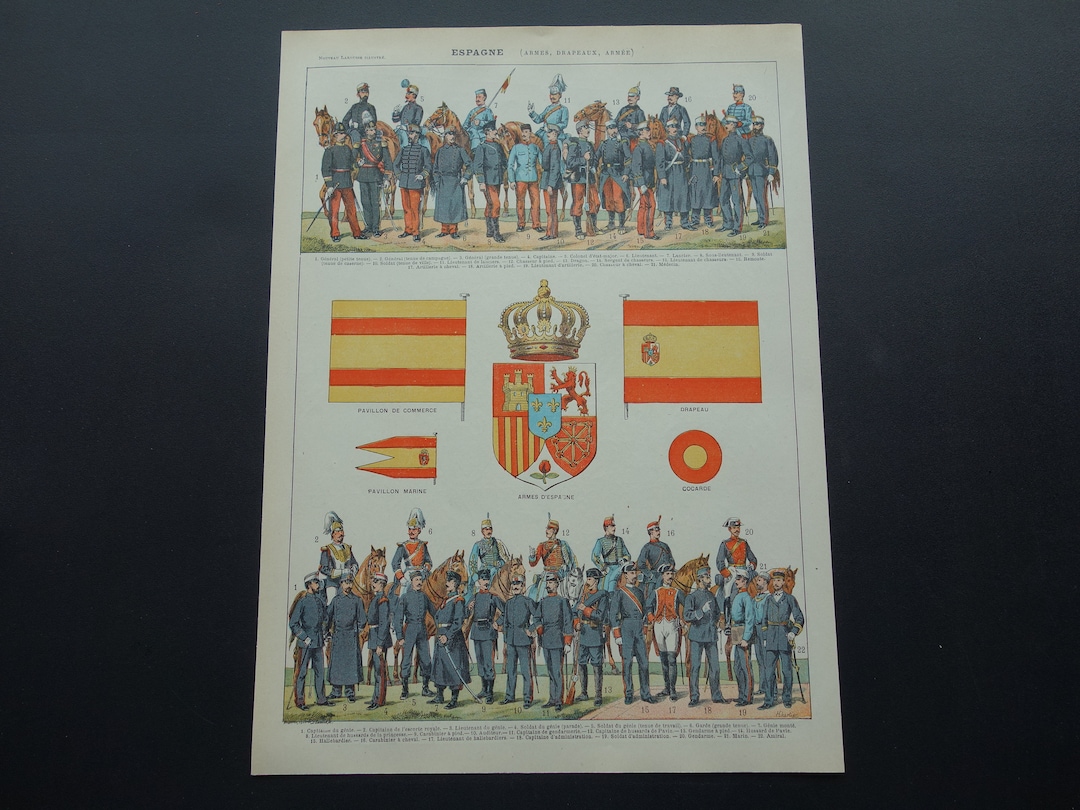 ぺ*ぺ様 1800s〜1900s バイエルン王国　竜騎兵　軍服 古いスペイン軍の制服プリント、第一次世界大戦前のスペイン陸軍の制服