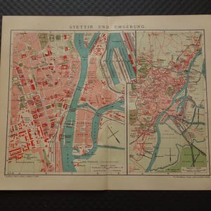 SZCZECIN old map of Szczecin Poland 1911 original antique Stettin city plan and surroundings - vintage maps poster 25x31c 10x12&quot;