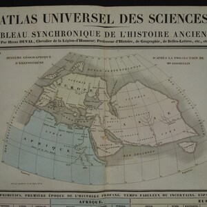 185+ Jahre alter französischer Druck über antike Geschichte 1837 große original antike Gravur Antike -Eratosthenes Weltkarte