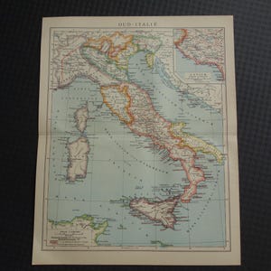 Mappa storica antica dell'Impero Romano, stampa olandese antica del 1908, su Roma, colonie greco-fenicie, Italia, imperatore italiano Augusto, mappa d'epoca