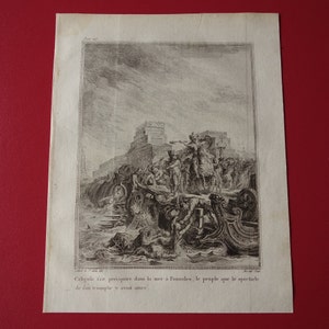 L'imperatore Caligola fa gettare gli spettatori in mare Stampa antica 1798 Illustrazione originale di storia antica Roma Stampe d'epoca Impero romano
