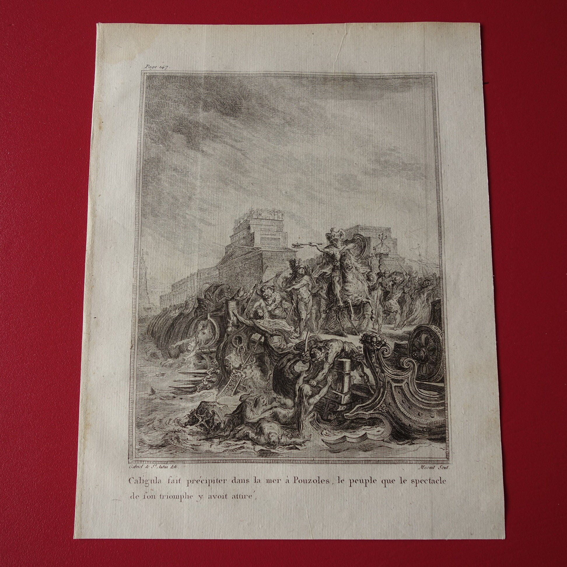 Emperor Caligula has spectators thrown in sea Antique Print 1798 Original Old History Illustration Ancient Rome Vintage Prints Roman Empire