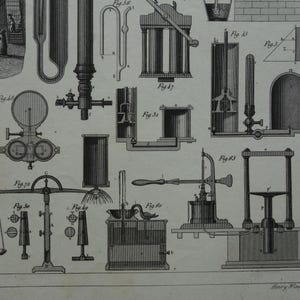 HIDROSTÁTICA, lámina científica antigua de 1849, póster original de tecnología antigua con imágenes de instrumentos científicos sobre física, gases y líquidos. imagen 8
