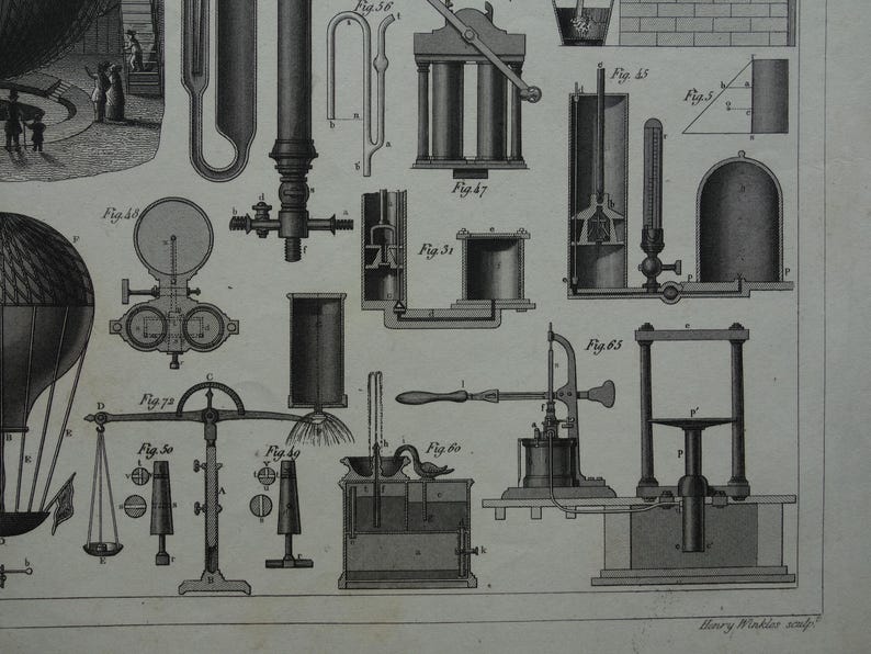 HIDROSTÁTICA, lámina científica antigua de 1849, póster original de tecnología antigua con imágenes de instrumentos científicos sobre física, gases y líquidos. imagen 8