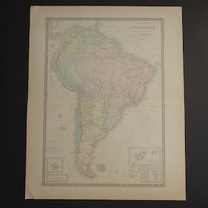 Südamerika alte Landkarte GROSS 1876 antike handkolorierte original Druck von Südamerika Kontinent - Vintage Karten Brasilien - 19x24 "groß