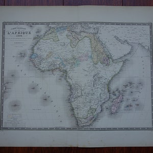 Große antike Landkarte von Afrika - wunderschönes original 1876 handkolorierter Druck - alte Vintage koloniale Posterkarten - 19x24" groß