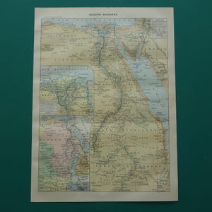 EGYPT map 1902 original antique French poster print of modern and ancient Egypt - Nile delta old vintage maps Cairo Rosette - 23x31c 9x12"