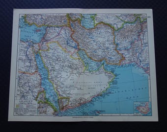 Old map of Saudi Arabia 1928 original vintage print about Oman Aden Kuwait - detailed maps Persia Red Sea Persian Gulf Teheran antique 9x12