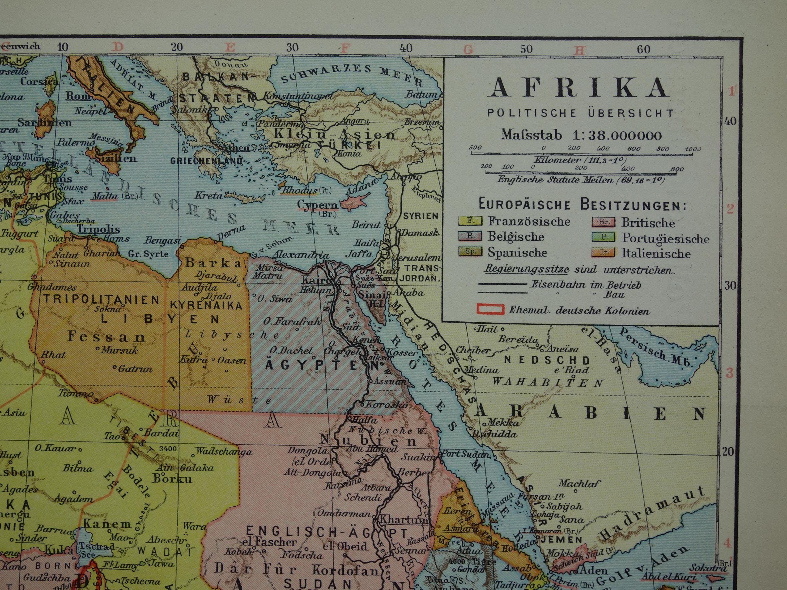 アフリカ 1928年のアフリカの古地図 オリジナルのビンテージプリント