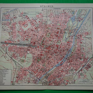 Mappa antica di Monaco di Baviera, pianta della città di Monaco di Baviera, Germania, 1910, stampa olandese originale di Monaco di Baviera, Germania - alte stadtplan, mappe d'epoca 10x12"