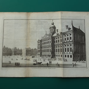 Stampa di 250 anni fa del Palazzo Reale in Piazza Dam Amsterdam Illustrazione antica originale ex municipio Stampe storiche d'epoca