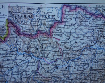 オーストリア 1928年のオーストリアの古地図。グラーツ、リンツ
