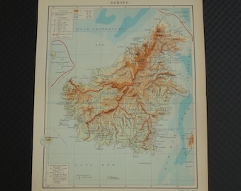 BORNEO old map of Borneo Indonesia 1933 vintage Dutch print of Malaysia Brunei