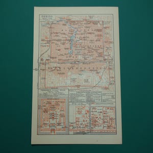Carte ancienne de Pékin, Pékin, Chine 1910, impression vintage originale de Pékin, petites cartes néerlandaises antiques