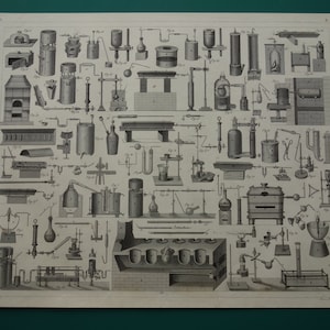 175+ year old pictures of glassware and ovens for experiments test tubes - antique science print about chemistry lab laboratory poster 9x11&quot;