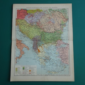 Alte ethnographische Karte des Balkans 1937 original vintage print über Osteuropa Balkan Völker Ethnographie Karten
