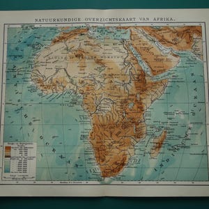AFRIQUE carte ancienne de l'Afrique - affiche ancienne/petite affiche hollandaise sur l'altitude du continent africain - cartes vintage