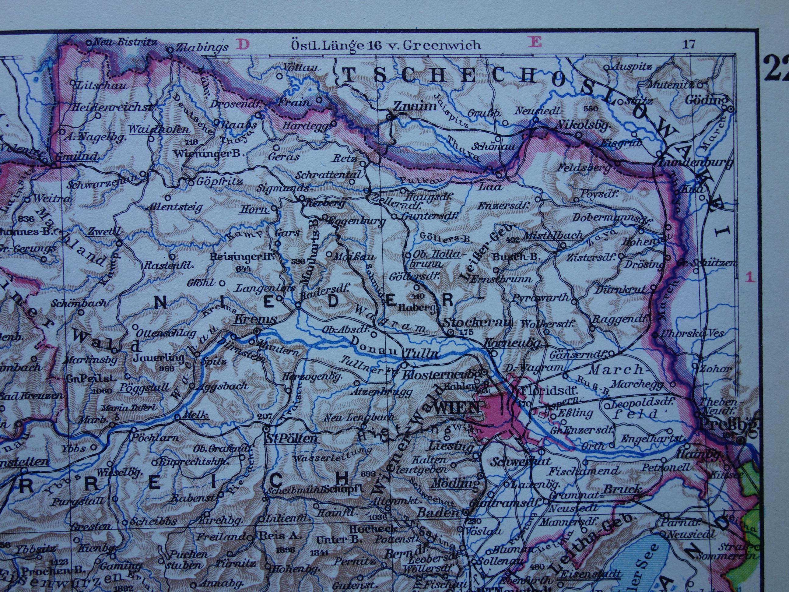 オーストリア 1928年のオーストリアの古地図。グラーツ、リンツ