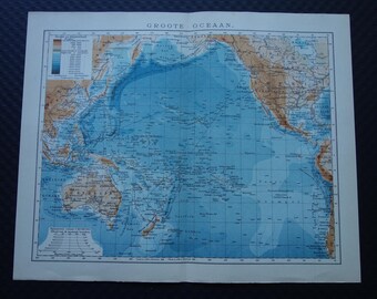 OCEANI oude kaart van Australië 1917 antieke Nederlandse kaart over Polynesië Micronesië Pacific Hawaii Nieuw-Zeeland vintage poster kaarten 25 x 31 c 10 x 12"
