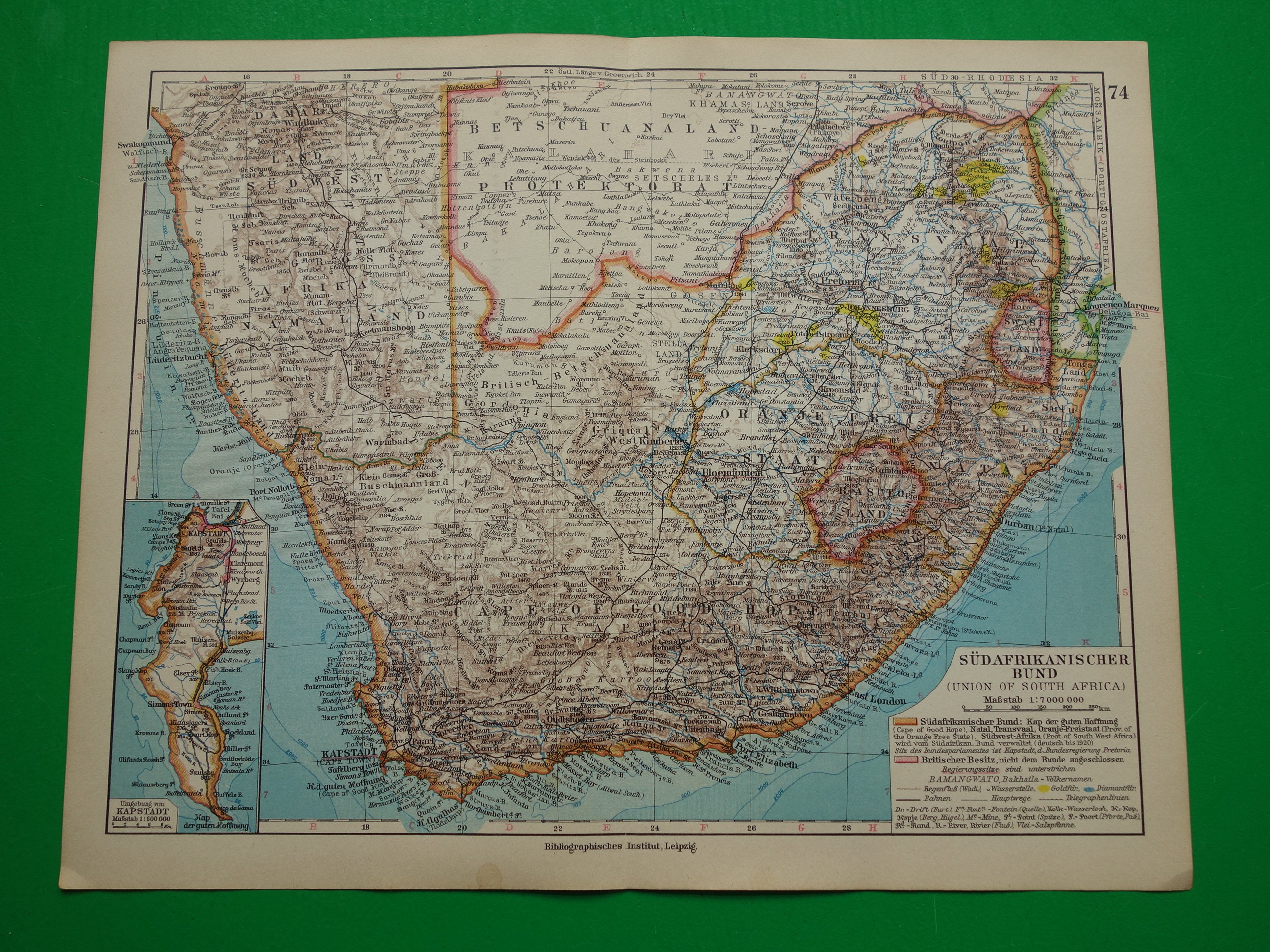 1898 South Africa Extra Large Original Antique A & C Black Map showing