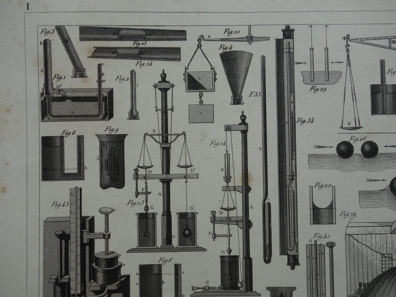 HIDROSTÁTICA, lámina científica antigua de 1849, póster original de tecnología antigua con imágenes de instrumentos científicos sobre física, gases y líquidos. imagen 3