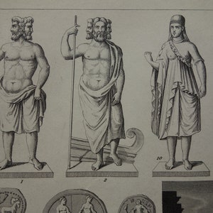 Stampa di oltre 170 anni di divinità romane Illustrazione antica Roma Religione Dio Rituali religiosi Stampe d'epoca