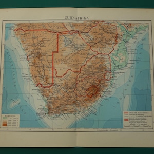 Vecchia mappa del Sud Africa 1938 mappa originale d'epoca Unione del Sud Africa - mappe olandesi dettagliate