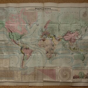 GROSSE Antike Weltkarte 1876 - Große alte Weltkarte - BESCHÄDIGT - Planisphere Physique Politique Historique Fayard - XL Historische Landkarten