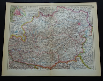 AUSTRIA old map of Austria 1928 detailed vintage print about Graz Linz Vienna city plan original maps 9x12"
