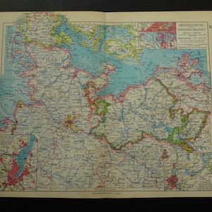 DEUTSCHLAND Landkarte von Mecklenburg-Vorpommern antike vintage Landkarte Schleswig-Holstein Hamburg Altona Kiel Schwerin vintage Maps alte karte
