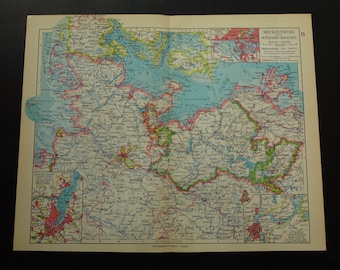 DEUTSCHLAND Landkarte von Mecklenburg-Vorpommern antike vintage Landkarte Schleswig-Holstein Hamburg Altona Kiel Schwerin vintage Maps alte karte