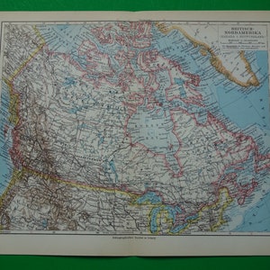 Vintage kaart van Canada uit 1931 oude antieke print over British America Canadian Dominion Baffin Bay Maps 9 x 12"