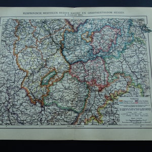 GERMANY antique map of Bonn Koblenz Oldenburg Kaiserlautern Frankfurt Westphalia Hessen 1908 original old Dutch vintage maps print