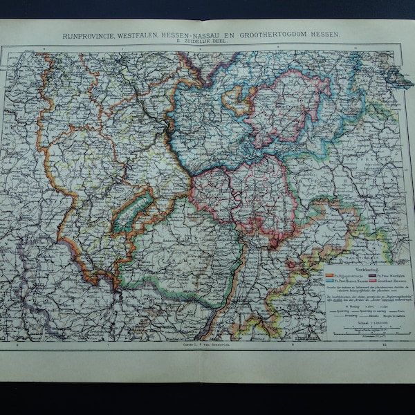 GERMANY antique map of Bonn Koblenz Oldenburg Kaiserlautern Frankfurt Westphalia Hessen 1908 original old Dutch vintage maps print