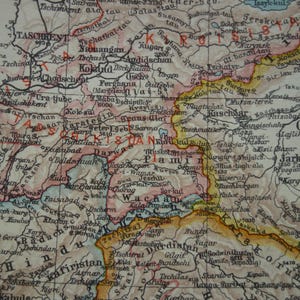 Ancienne carte de 1928 de l'Asie centrale, impression antique Himalaya Cachemire Turkestan Tibet Chine Hsin Kiang Afghanistan, cartes détaillées vintage 6 x 9 po